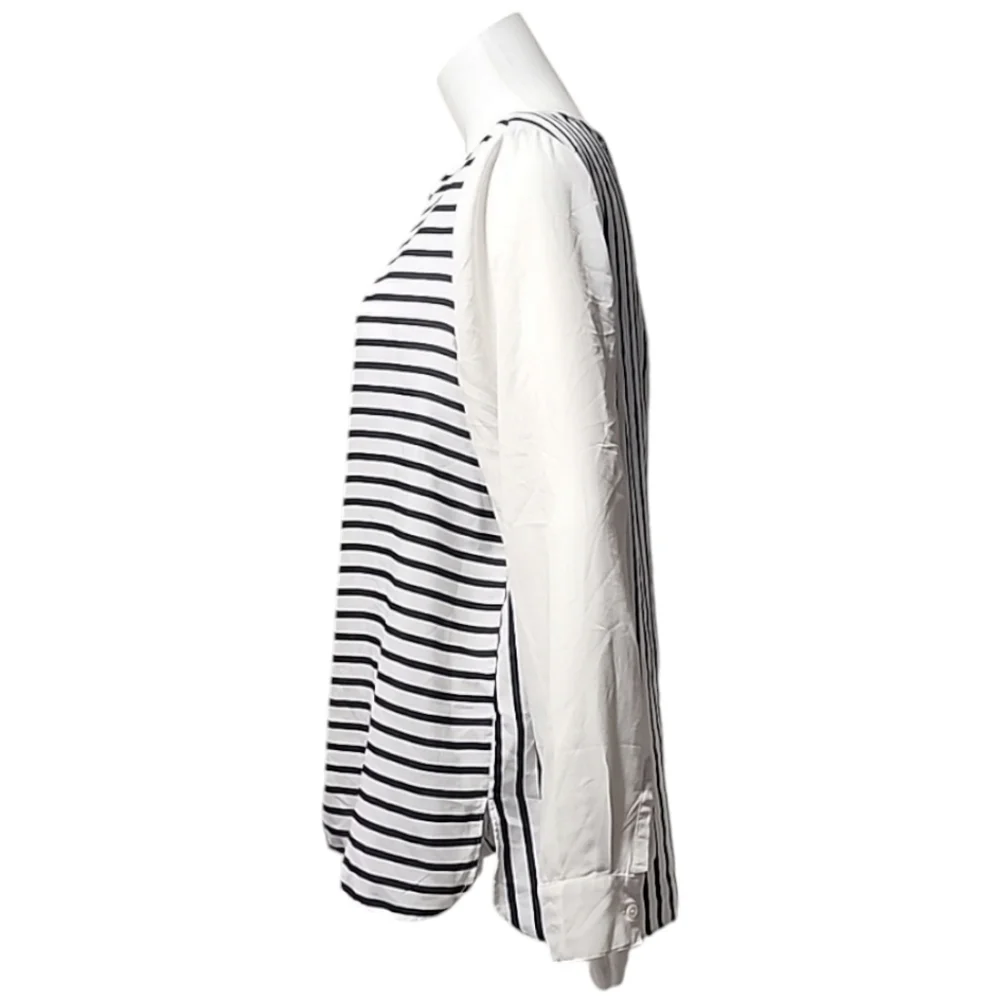 OLD NAVY Color Block Striped Tunic Top L Zipper Back Long Sleeve Blouse Shirt - Picture 7 of 14